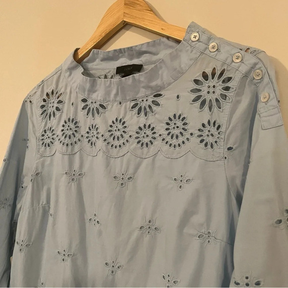 J. CREW Funnelneck Cotton Scalloped Edge Embroidered Tunic Shirt - Picture 7 of 13